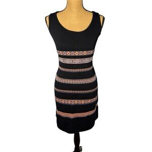 Peruvian Connection Knit Bodycon Dress Womens Medium Black Boho Whimsigoth